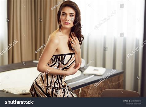 Sensual Brunette Girl Elegant Dress Bare Stock Photo Shutterstock