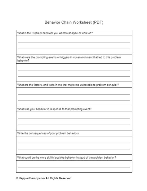 Behavior Chain Worksheet Happiertherapy