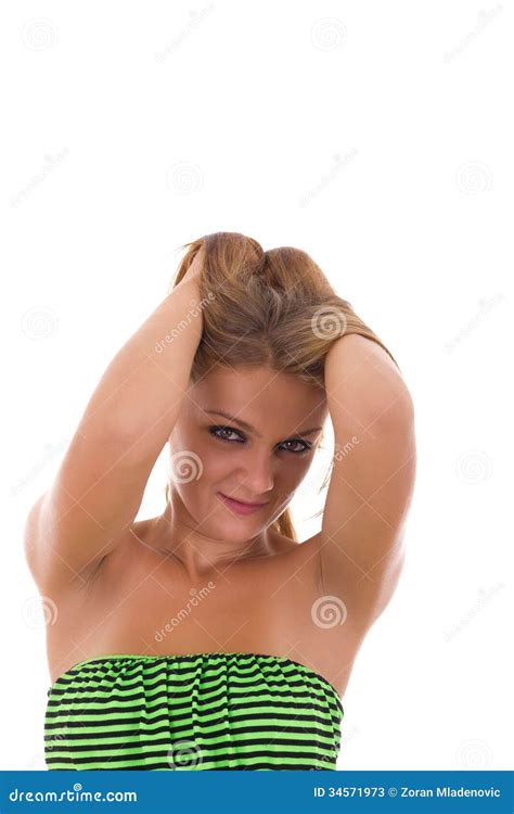 Brunette Woman Seduces With A Look Stock Image Image Of Seduces Green 34571973