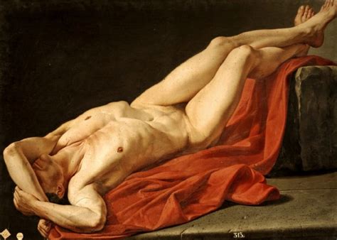 Reclining Male Nude Academic Study Th Century The Spanish School Oil Canvas