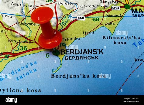 closeup red pin map berdyansk city ukraine stock photo alamy