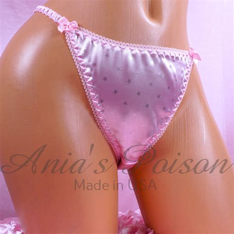 Satin Sissy DUCHESS CUT Panties Pink Silver Stars Women S String Bikini EBay