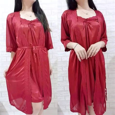 SKA53 Sexy Lingerie Merah Dress Dan Kimono Luar Baju Tidur Wanita Tipis Transparan Lingerie