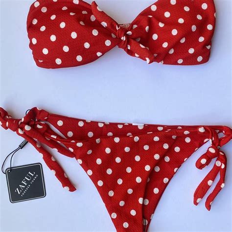 Zaful Red Polka Dot Top Bottoms Swimwear Bikini Depop