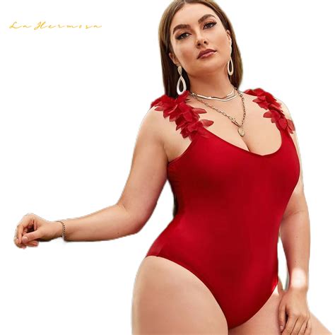 Bikini sexy de talla grande con encaje espalda abierta color rojo sólido traje de baño de una