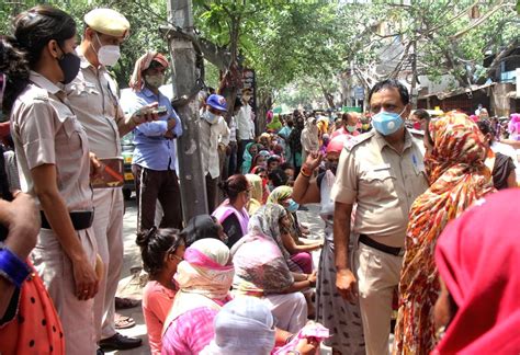 New Delhi Sex Workers Stand In A Queue During The Delhi BJP President Adesh Gupta With