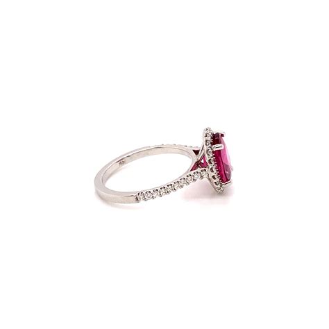 Karat White Gold Oval Pink Tourmaline Diamond Halo Ring For Sale At