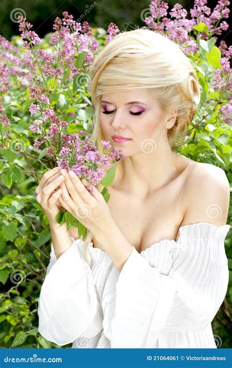 Outdoors Tender Blonde Woman With Hairstyle Stock Image Image Of Caucasian Nature