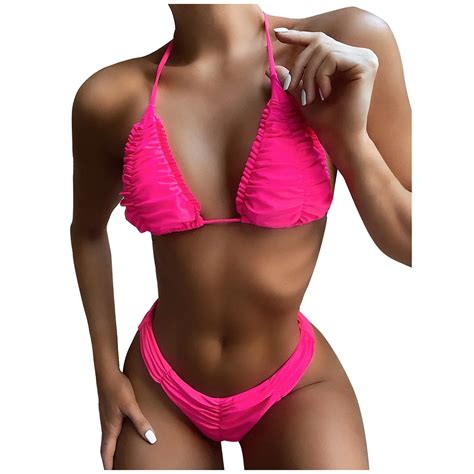 Bikini De Cintura Alta Para Mujer Ba Ador Sexy Rosa Conjunto De Bikini De Banda De Pierna Alta