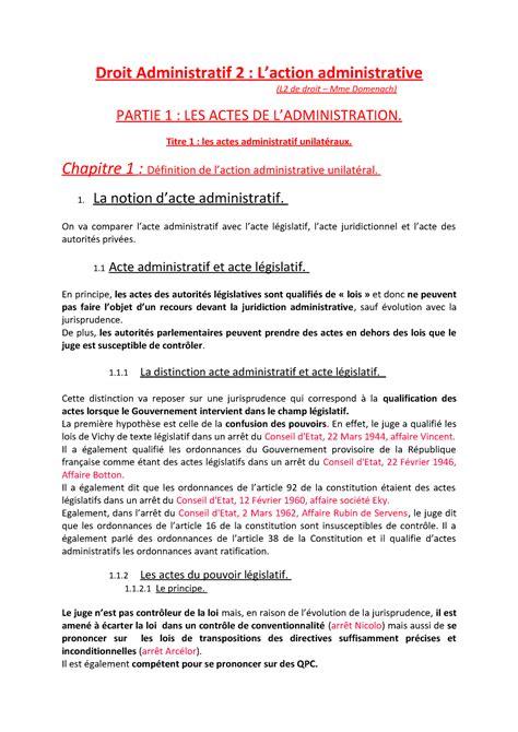 Droit Administratif cours complet S2 - Droit Administratif 2 : L’action ...