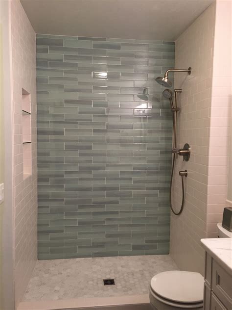 Hans Grohe Rain Shower System New Haven Glass Tile And Matte Bianco Subway Tile From The Tile