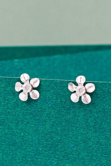 Buy Silver Plated Cubic Zirconia Embellished Flower Stud Earrings By