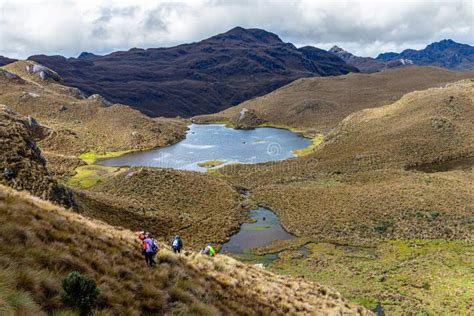 El Cajas National Park In The Ecuadorian Andes Tourists On A Hiking