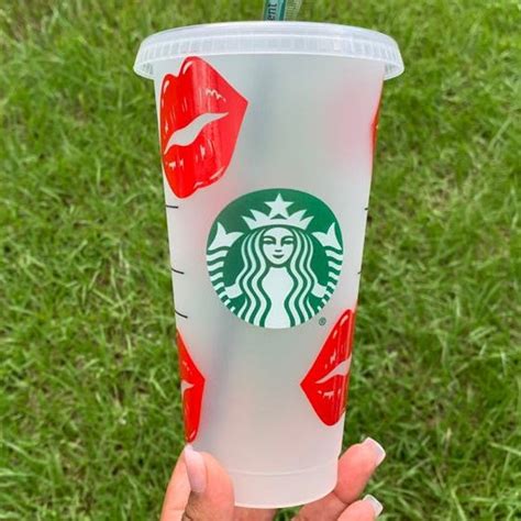 Starbuck Cups Lip Print Design Cup Customized Starbucks Cup Personal T Cold Drink Cup Etsy