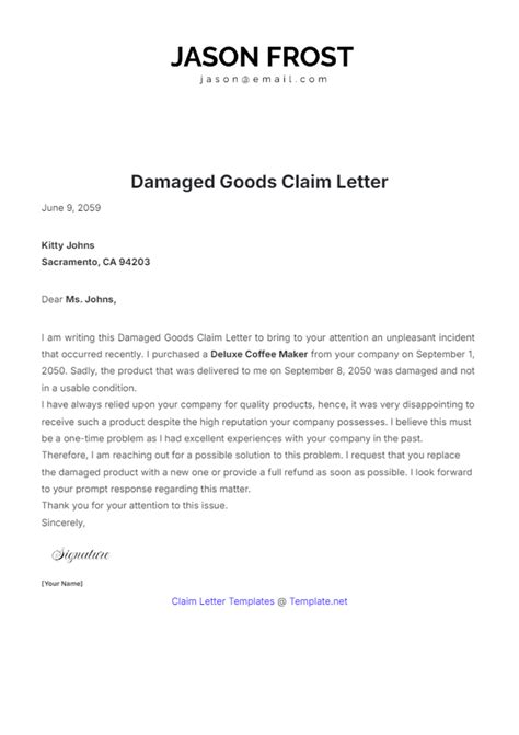 Free Damaged Goods Claim Letter Template Edit Online And Download