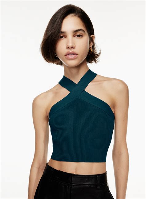 SCULPT KNIT CRISS CROSS CROPPED TANK Crop Tank Ribbed Halter Top