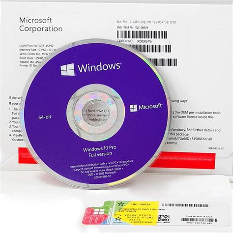 Windows 10 Pro Dvd 64 Bit Coa Sticker Sistema Operativo Completo