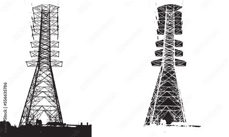 Electric pylon tower silhouette vector artwork illustration Stock ...