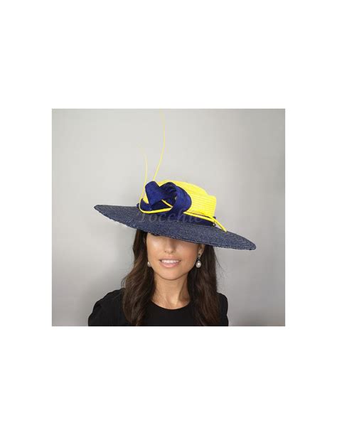 Sombrero De Boda Azul Y Amarillo Con Plumas Pamelas Y Tocados Para