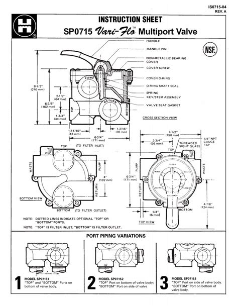 Hayward SP0715 Vari-Flo™ Multiport Valve - Instruction Sheet