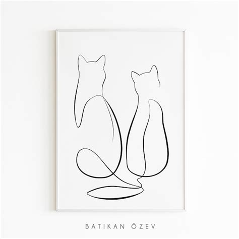 Cat Line Art Etsy