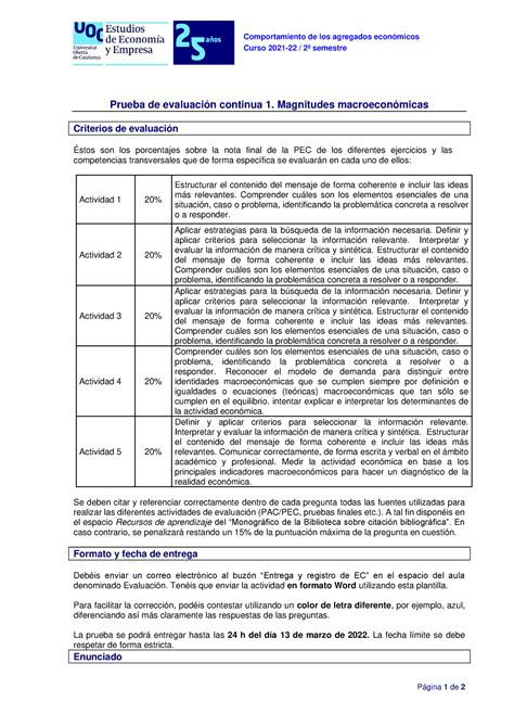 CAE PEC 1 resuelta Magnitudes Macroeconómicas Comportamiento de los