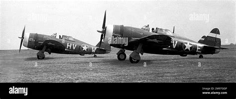 Republic P 47 Thunderbolt Trio Side View Running Up 1943 Stock