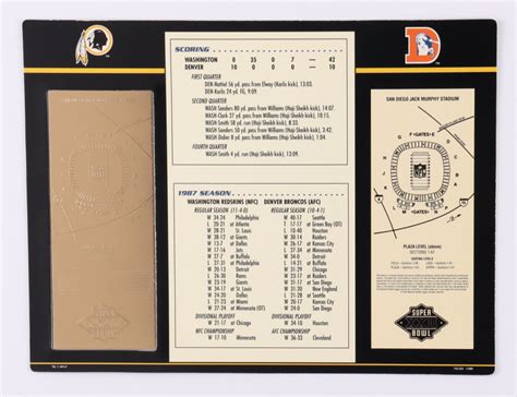 Super Bowl Xxii Commemorative Scorecard With Kt Gold Ticket