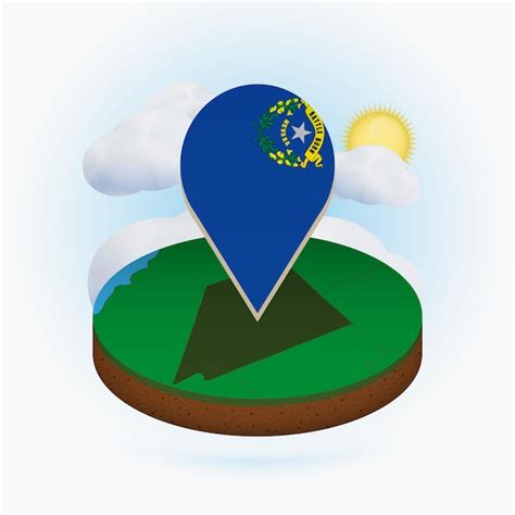 Mapa redondo isométrico do estado americano nevada e marcador de ponto