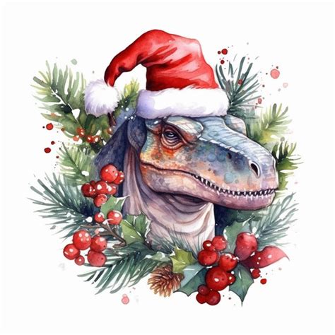 Premium Ai Image A Close Up Of A Dinosaur Wearing A Santa Hat With