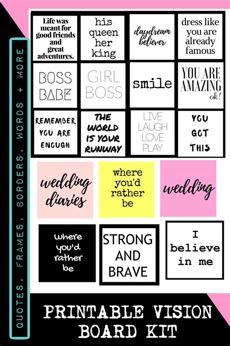 Vision Board Kit With Printable Words Quotes Images Frames Etsy