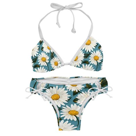 Daisy Swimwear Bikini Set With Detachable Sponge Adjustable Strap Two Pack For Beach Pool