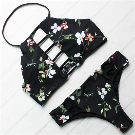 Floral Women Bikini Set New Halter Swimwear Printed Bikini High Neck