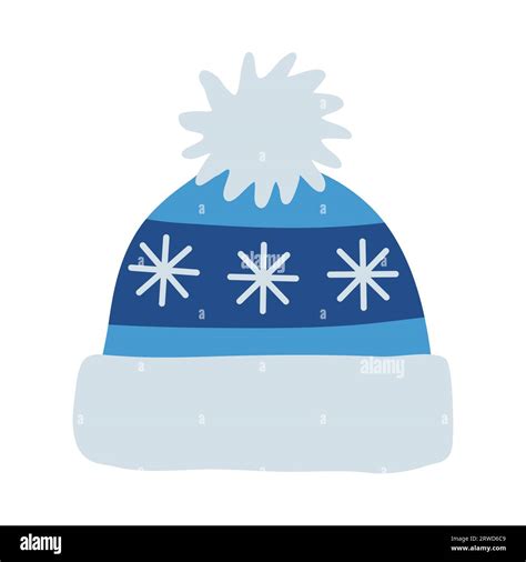 Blue Knitted Winter Hat With Pompom And Snowflakes Flat Vector Illustration Stock Vector Image