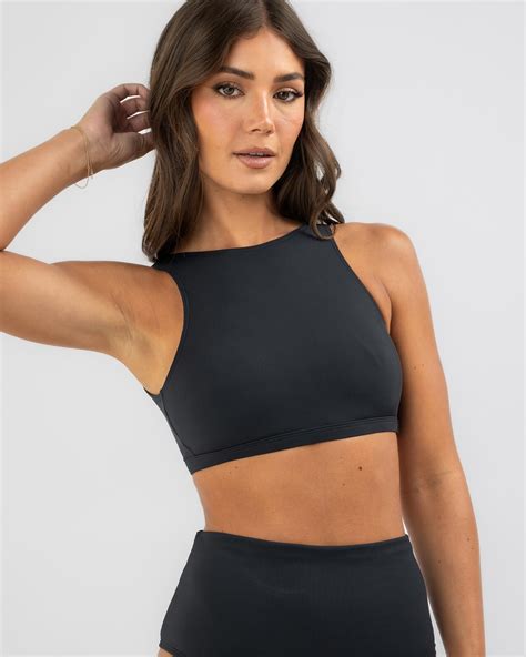 Shop Roxy Pro The Pop Up Crop Bikini Top In Anthracite Fast Shipping