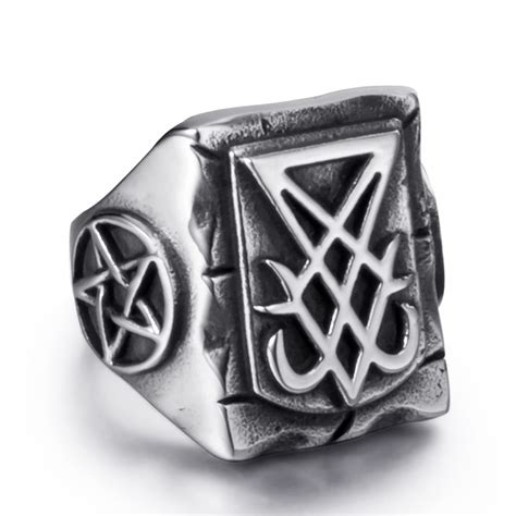 Buy Satanic Rings Men Stainless Steel Sigil Of Lucifer Seal Of Satan Baphomet Pentagram