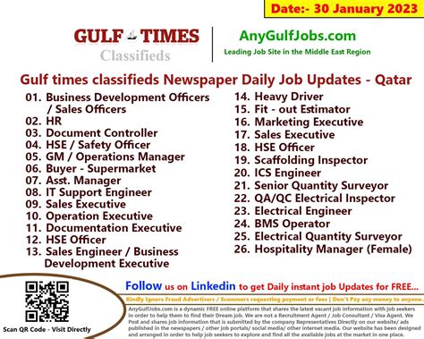 Gulf Times Classifieds Job Vacancies Qatar 30 January 2023 2024