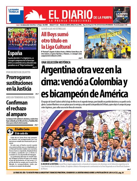 Tapa De El Diario En Papel Lunes 15 De Julio De 2024 El Diario De La