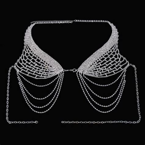 Sexy Women Rhinestone Tassel Bikini Body Chain G String Thong Bra Set Underwear EBay