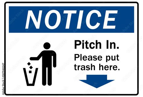 Pitch In Warning Sign And Labels Please Put Trash Here Stock Vector