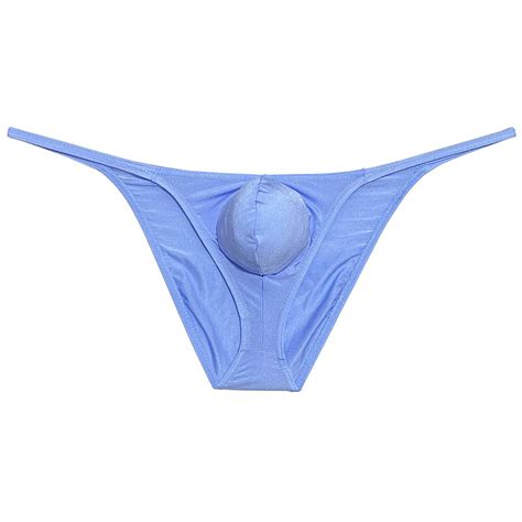 Botmois Men Briefs Shiny Enhance Bikini Bulge Pouch Ruched Skimpy Underwear Light Blue L