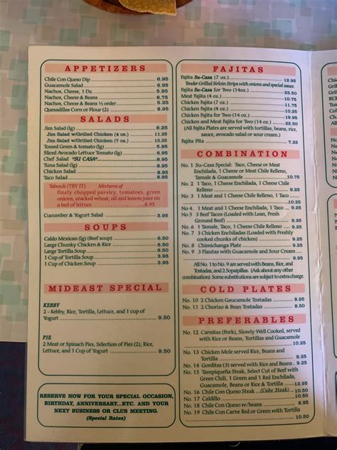 Menu at Su-Casa Restaurant, El Paso, Yandell Dr