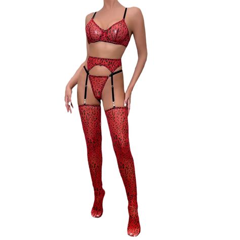 Netflix New Erotic Lingerie Sexy Mesh Printed Leopard See Through Gathered With Stockings Four