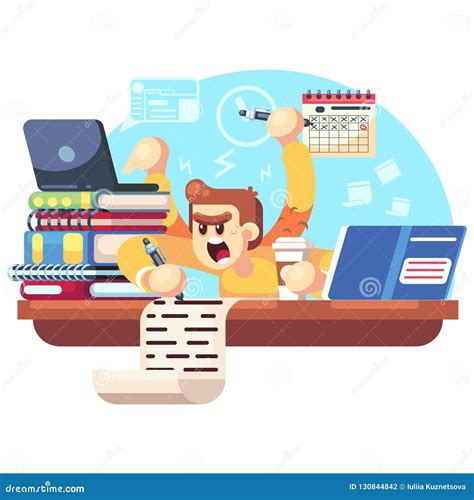 Teen Student Boy Sitting At His School Desk Cartoon Vector ...