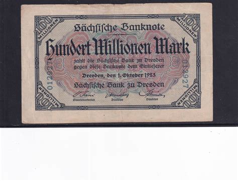 Deutsches Reich Sachsen 100 Millionen Mark 1923 Sächsische Bank