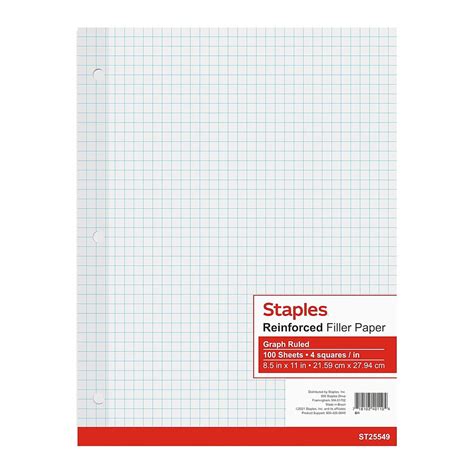 Staples Graph Ruled Filler Paper 8 5 X 11 White 100 Sheets Pack