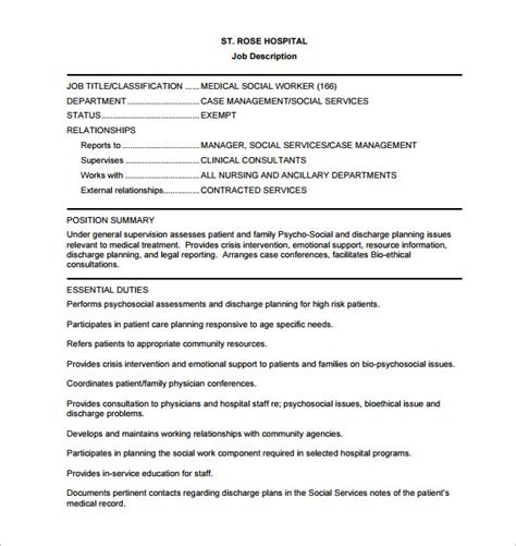 Clinical Social Worker Job Description Sample Master Of Template Document