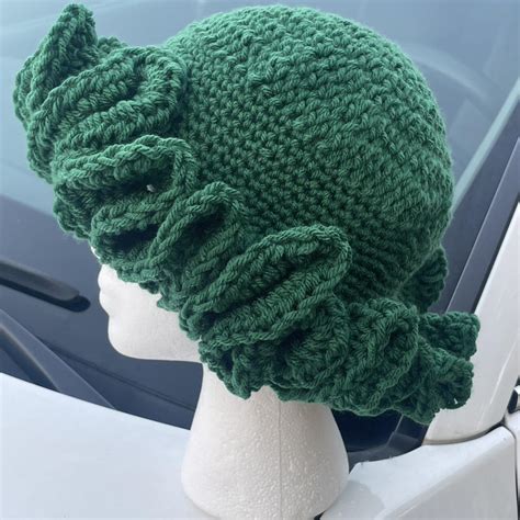 Handmade Crochet Ruffle Hat Green Crochethat Depop