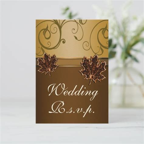 Leaf Gold Chocolate Brown Fall Wedding Rsvp Cards Zazzle Rsvp