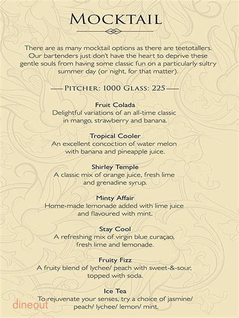 Menu Of Myst The Bar Radisson Blu Plaza Hotel Mysore M G Road